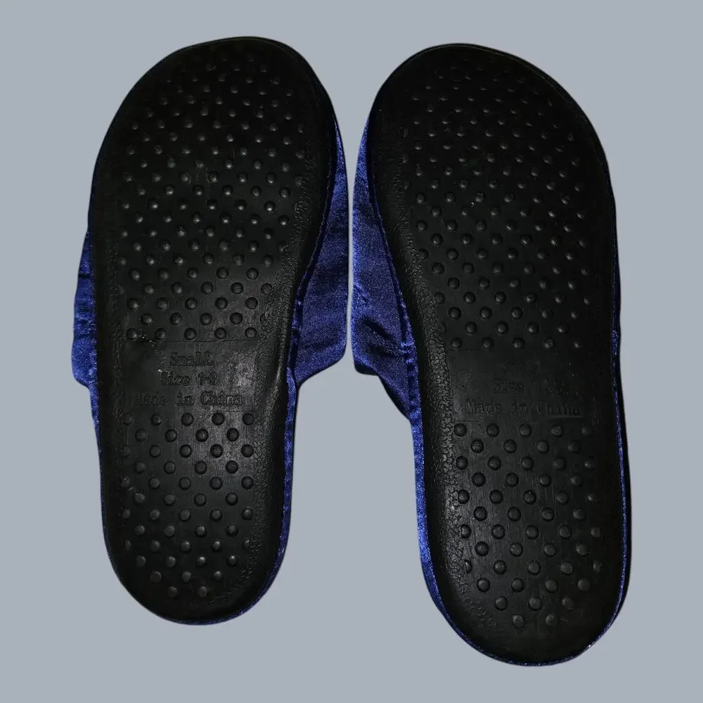 American Girl Girls Navy Blue Satin Embroidered Floral Slip-On Slippers Size 1-3